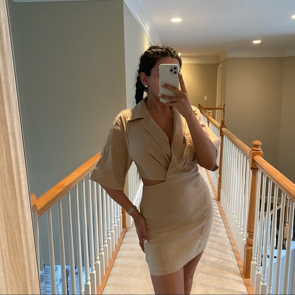 ZARA TAN CUTOUT DRESS BRAND NEW - Picture 6 of 15